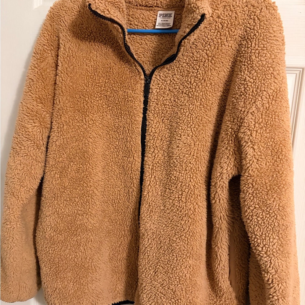 VS Pink Cozy Tan Sherpa Jacket
